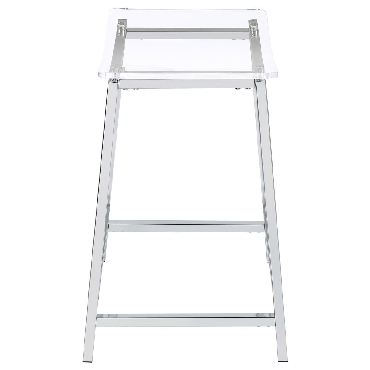 Jovani acrylic backless counter height bar stools clear and chrome showing footrest