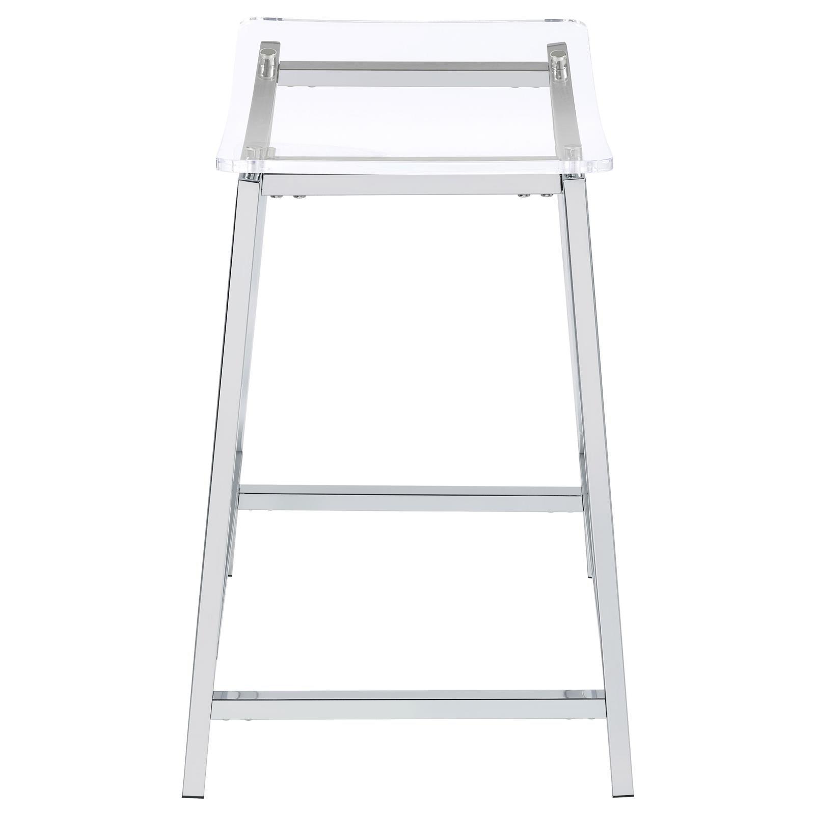 Jovani acrylic backless counter height bar stools clear and chrome showing footrest