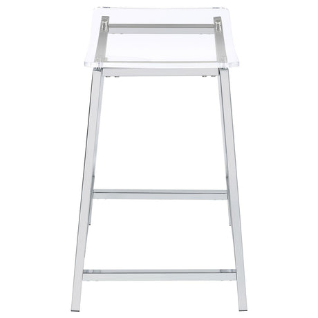 Jovani acrylic backless counter height bar stools clear and chrome showing footrest