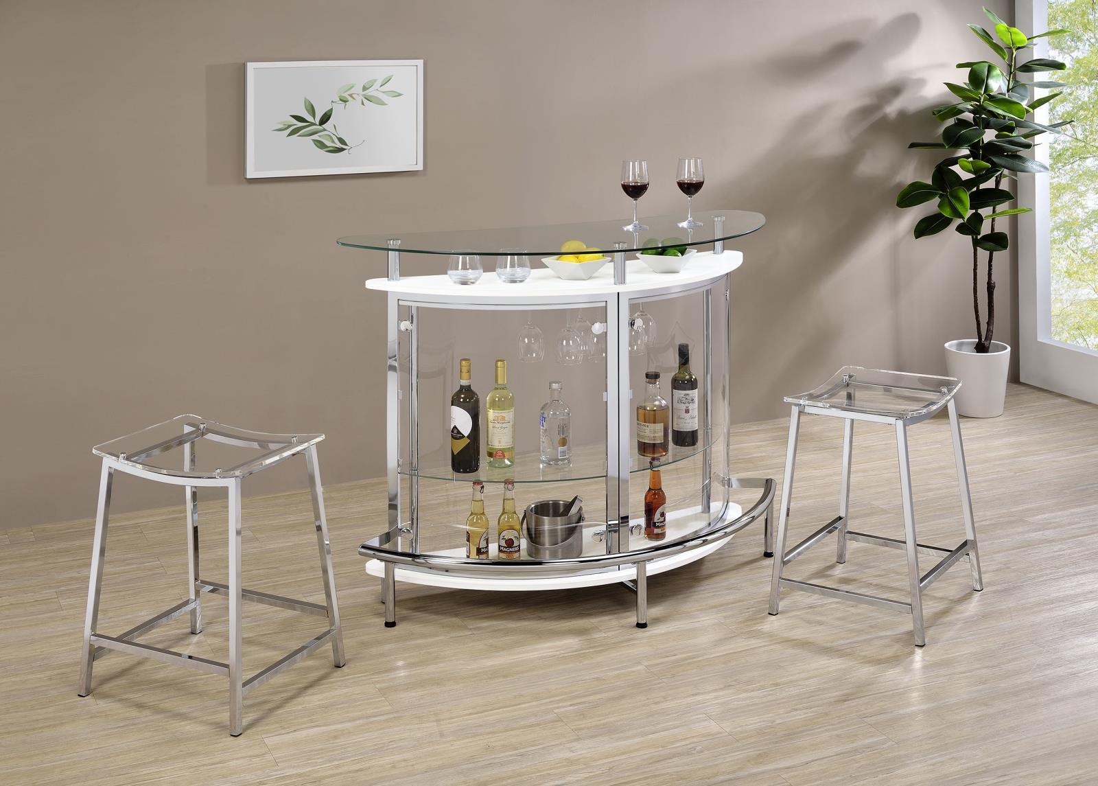 Jovani acrylic backless counter height bar stools clear and chrome set on floor