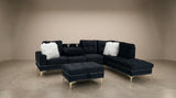 Joy II Black Velvet Sectional with Gold Accents, Storage Ottoman, and Cupholder Table view 3