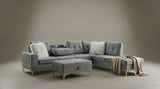 Joy II Grey Velvet Sectional with Gold Accents, Storage Ottoman, and Cupholder Table view 3