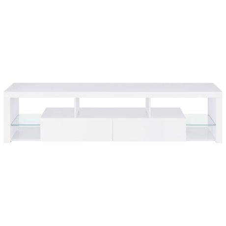 Top view of Jude 71-inch TV stand in white glossy finish