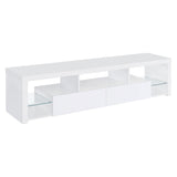 Jude 3-piece entertainment center with 71 inch TV stand white high gloss showing soft-close drawers