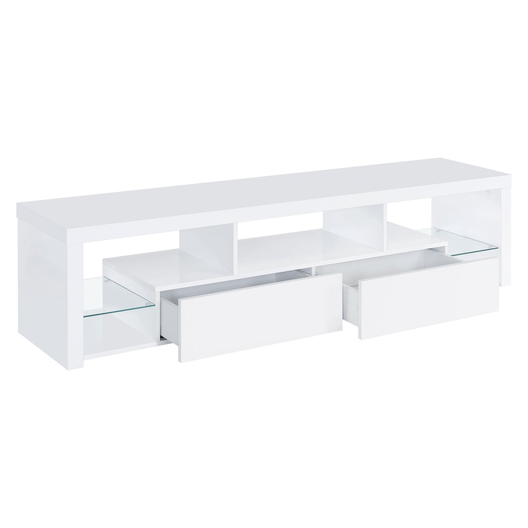 Jude 3-piece entertainment center with 71 inch TV stand white high gloss with media towers and glass shelves