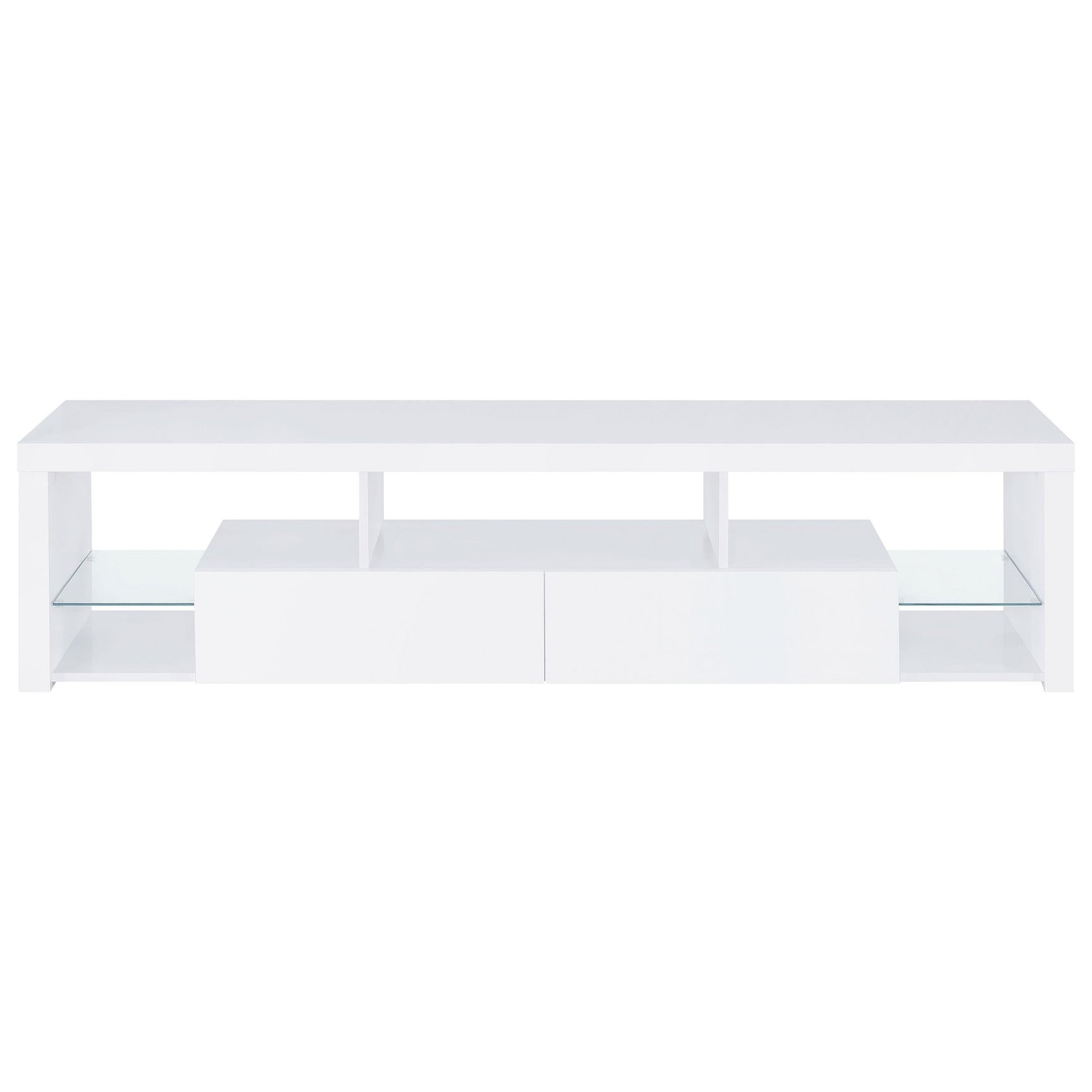 Jude 3-piece entertainment center with 71 inch TV stand white high gloss showing storage compartments