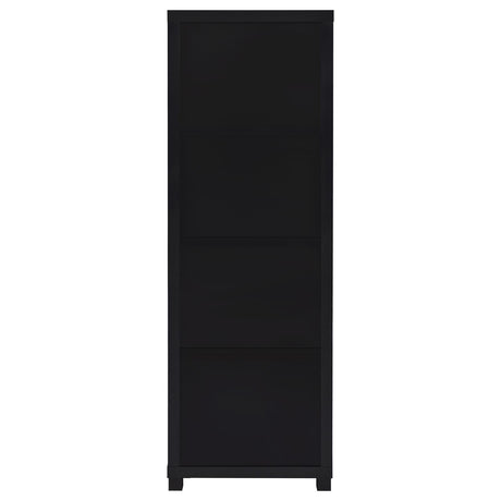 Open cabinet of Jupiter media tower bookcase showing storage space