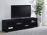 Jupiter 79 inch black 4-door TV stand side angle