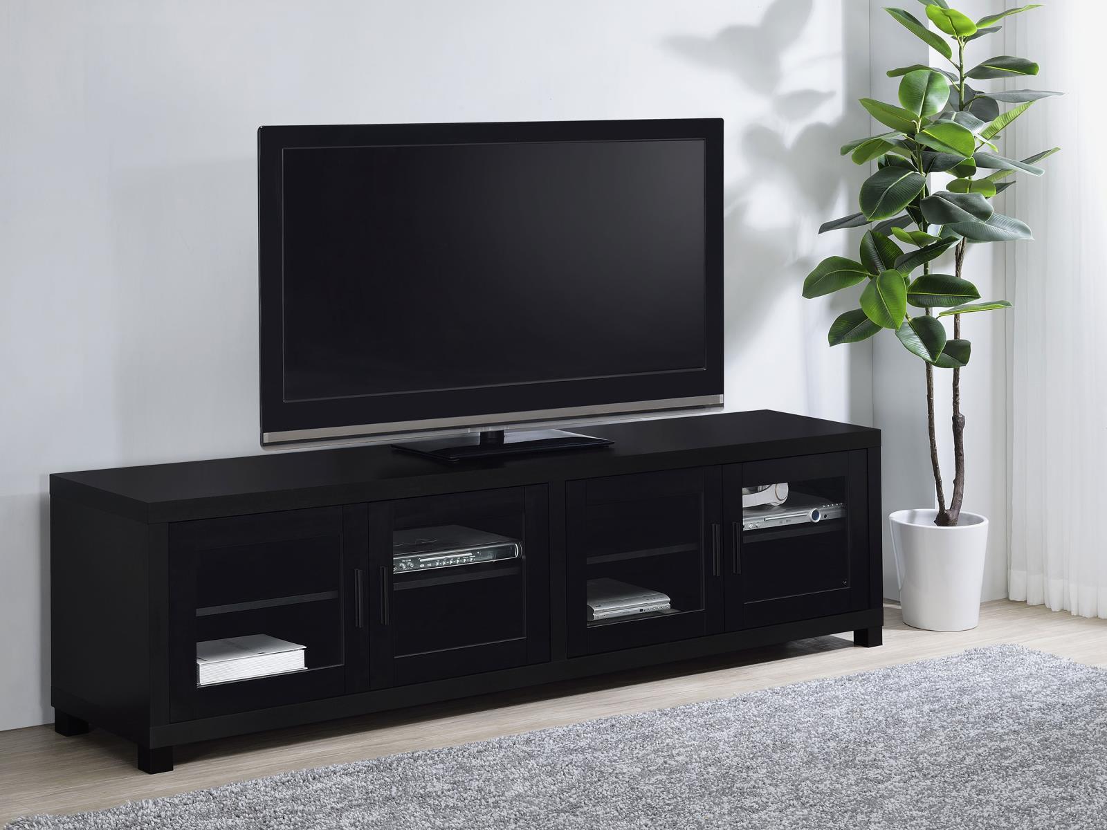 Jupiter 79 inch black 4-door TV stand side angle