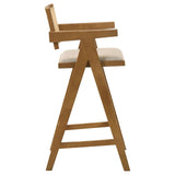 Side profile of Kane solid wood bar stool with foam padded fabric seat