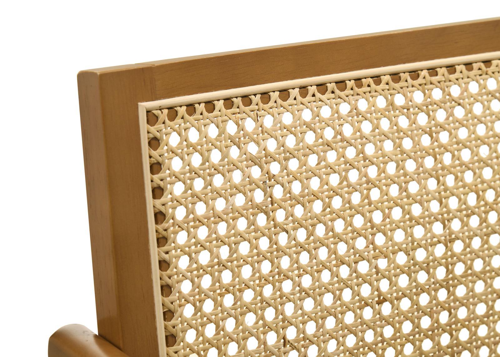 Top view of seat cushion and rattan backrest on Kane bar stool