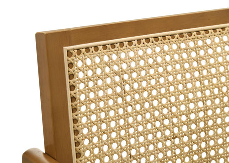 Top view of seat cushion and rattan backrest on Kane bar stool
