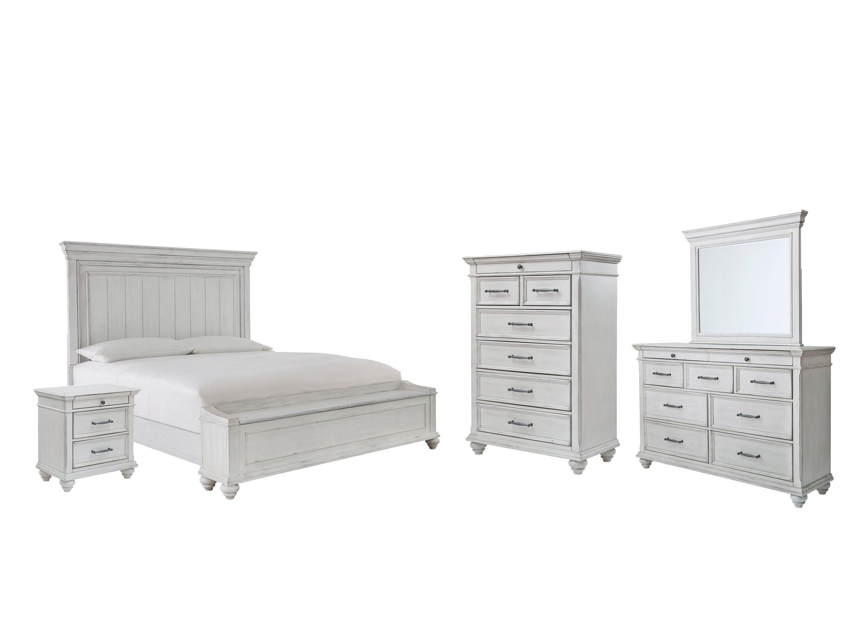 Side view of Kanwyn Whitewash Panel Storage Bedroom Set bed