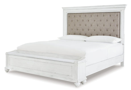 Bedroom view showing Kanwyn Whitewash Panel Storage Bedroom Set bed