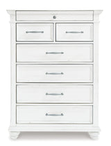 Bedroom setting with Kanwyn Whitewash Panel Storage Bedroom Set bed