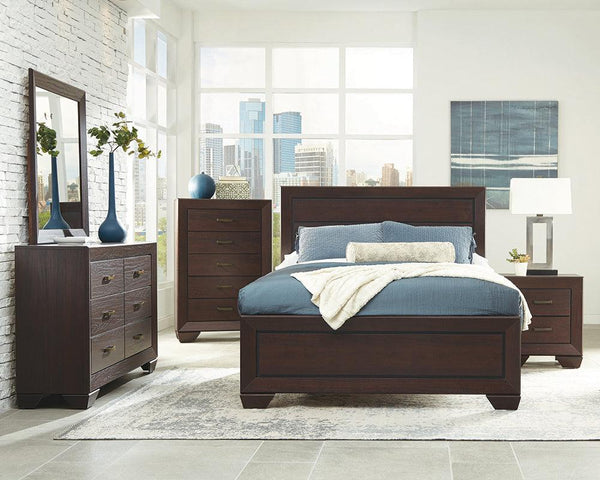 Main view of Kauffman Dark Cocoa Panel Bedroom Set bed