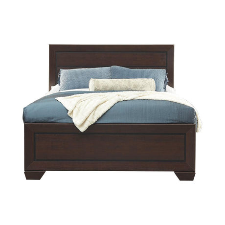 Bedroom view of Kauffman Dark Cocoa Panel Bedroom Set bed