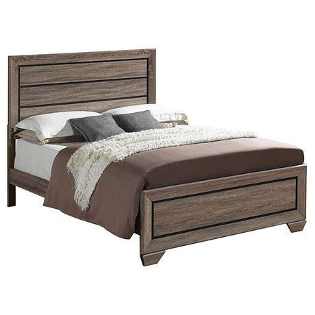 Side view of Kauffman Washed Taupe Panel Queen Bed