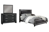 Side view of Kaydell Black Upholstered Panel Bedroom Set bed