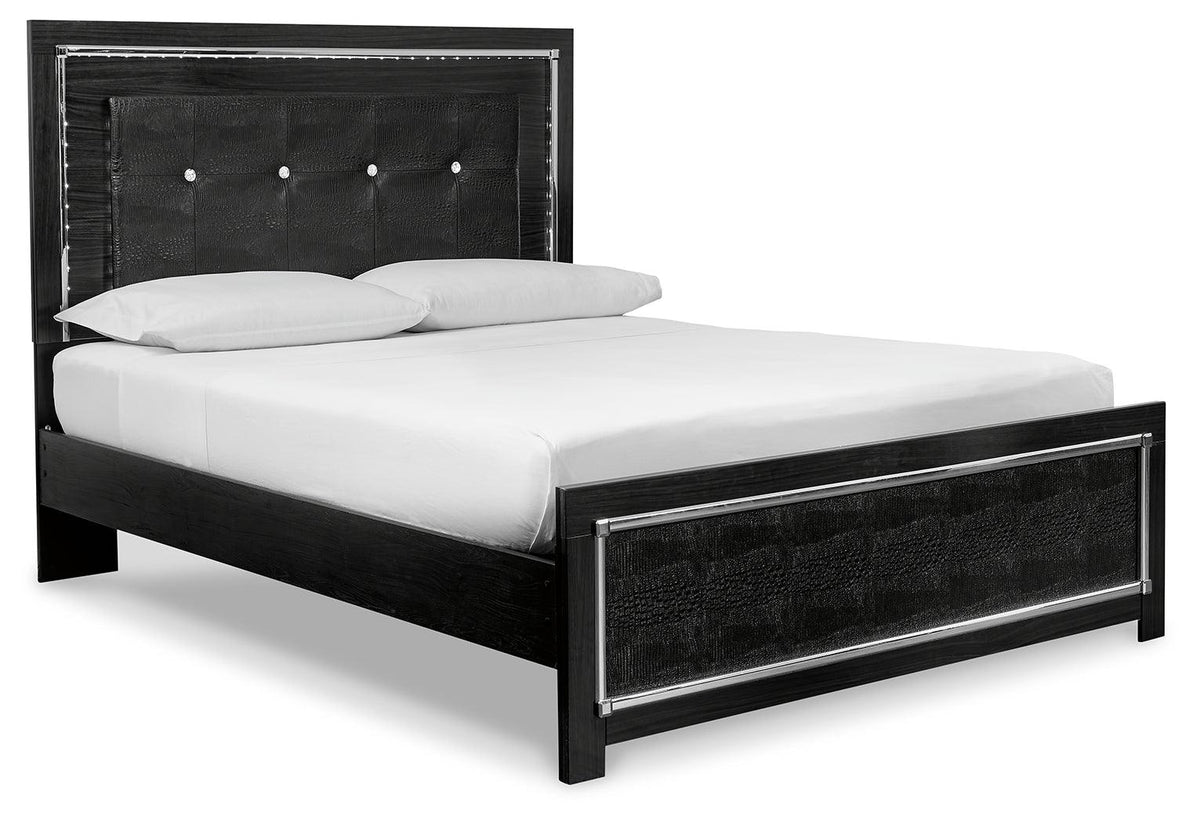 Bedroom view of Kaydell Black Upholstered Panel Bedroom Set bed