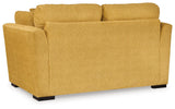 Keerwick Sunflower Chenille Loveseat showcasing platform foundation and seat depth