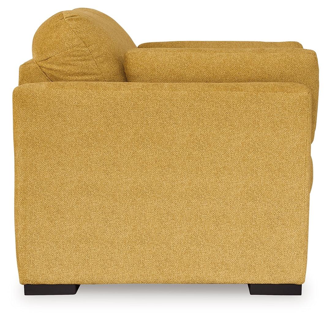 Side profile of Keerwick sunflower chenille oversized chair