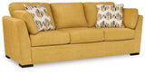 Side view of Keerwick Sunflower Chenille Sofa showing armrest and cushions