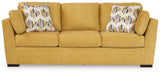 Close-up detail of sunflower chenille fabric on Keerwick Sofa