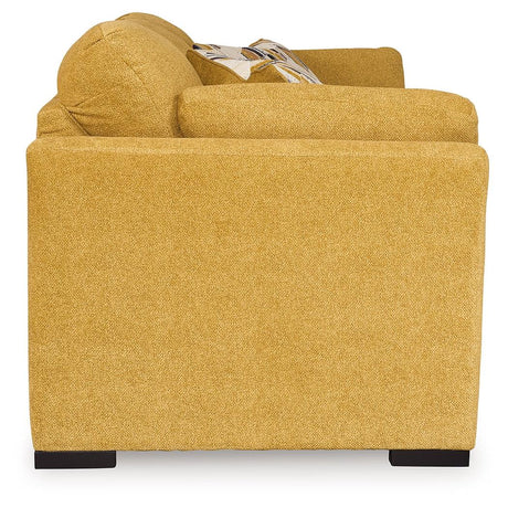 Keerwick Sunflower Chenille Sofa front view in bright setting