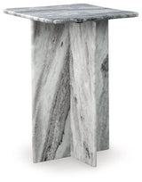 Square gray marble accent table side angle
