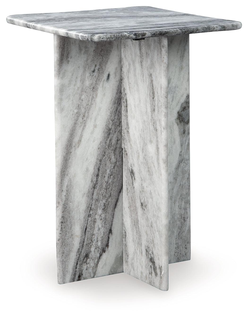 Square gray marble accent table side angle