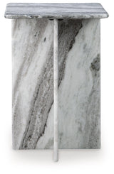 Close-up of marble veining on Keithwell Gray Accent Table