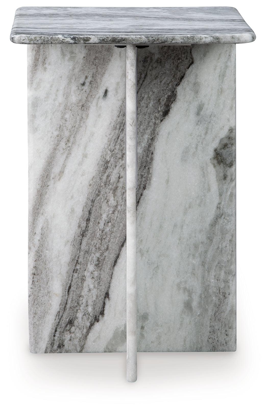Close-up of marble veining on Keithwell Gray Accent Table
