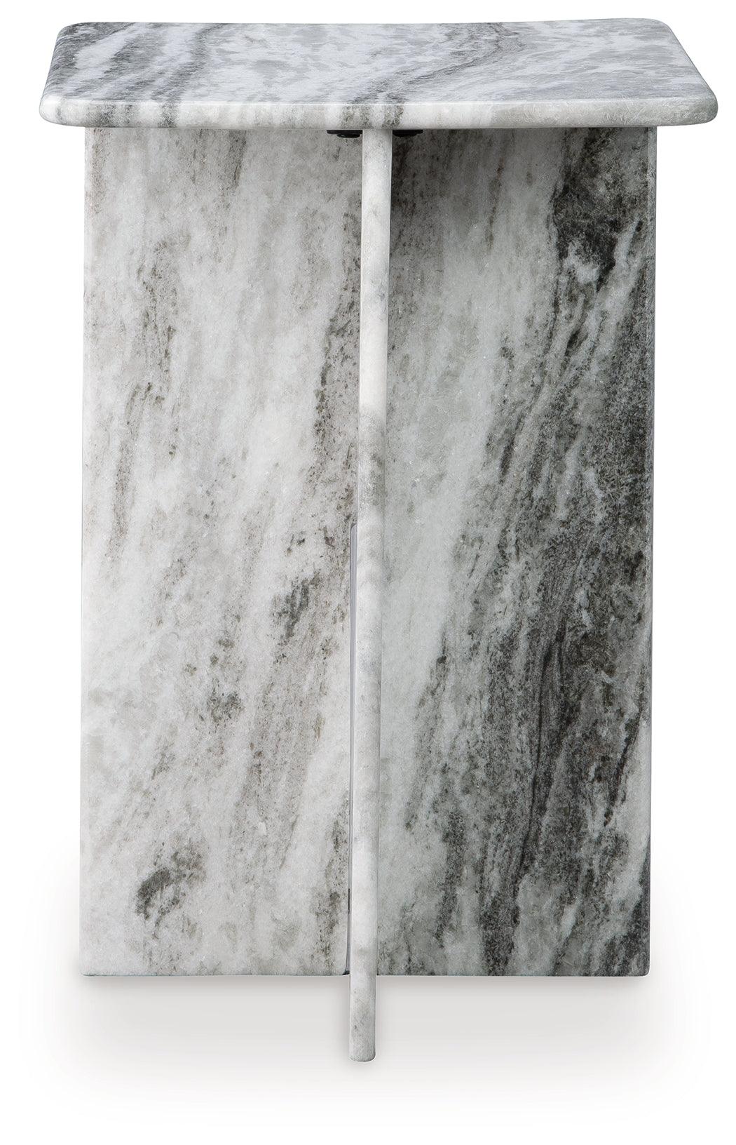 Contemporary gray marble square table in living room setting