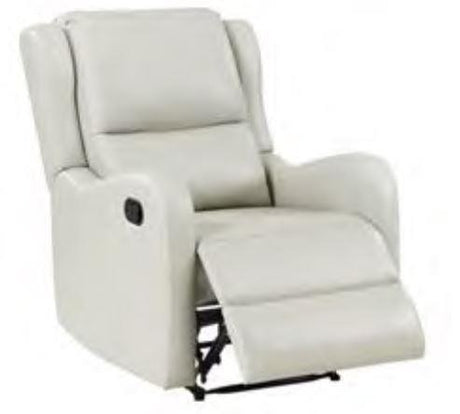 Kelsey upholstered ivory recliner chair with English arm, angled view