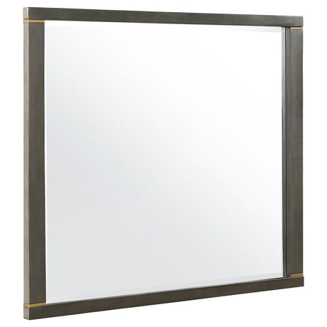 Kieran grey dresser mirror with square frame and brass accents