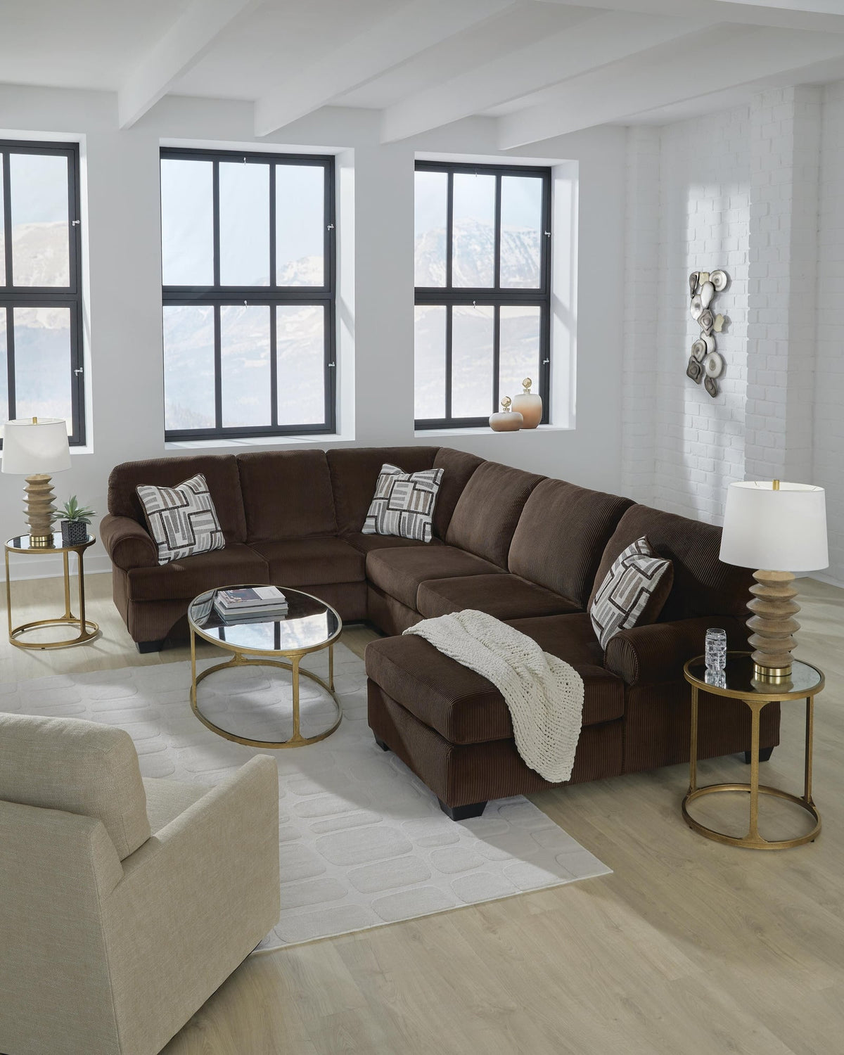 Kimlee Chocolate Velvet 3-Piece Sectional with Chaise - image 3