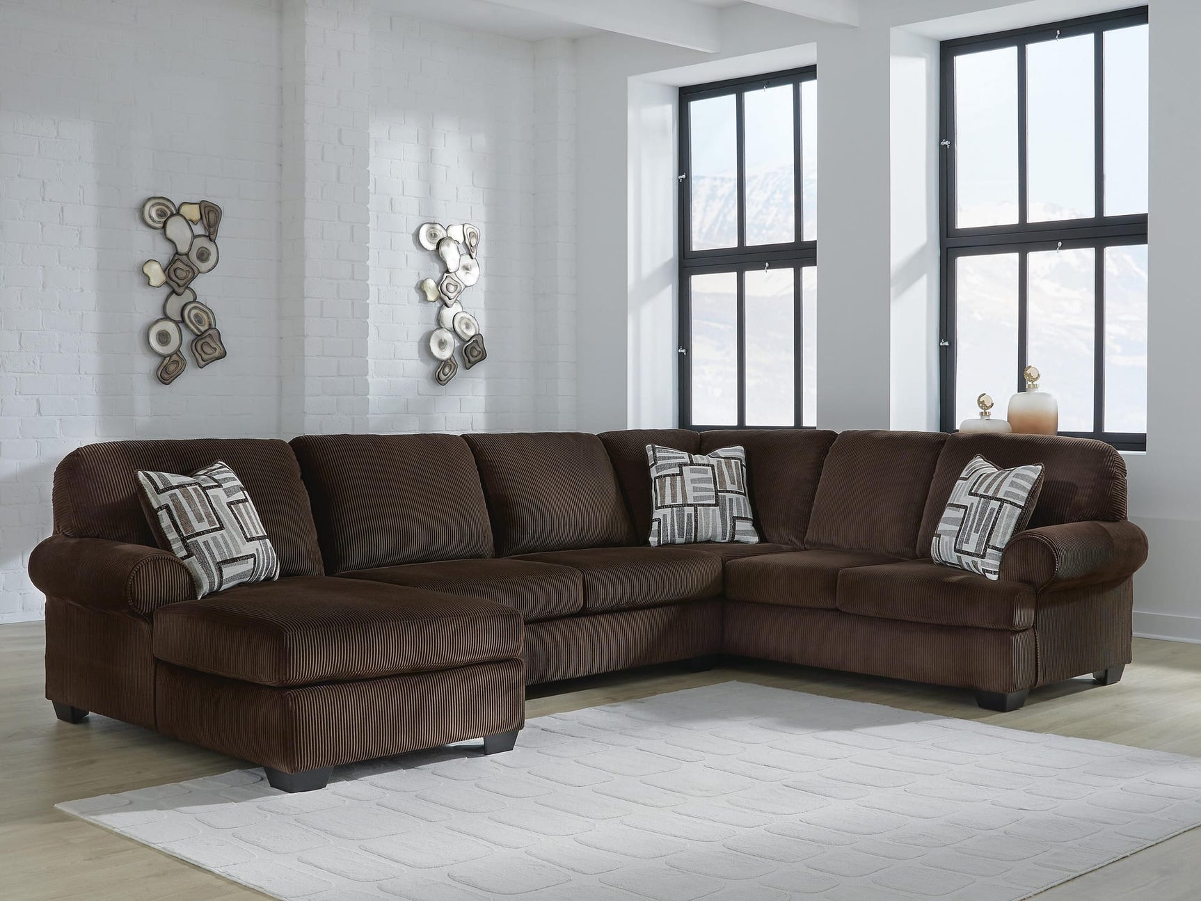 Kimlee Chocolate Velvet 3-Piece Sectional with Chaise view 2