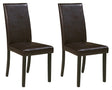 Front angle of Kimonte dark brown 2-piece dining chairs