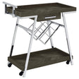 Kinney 2-tier bar cart with storage drawer rustic grey and chrome side view
