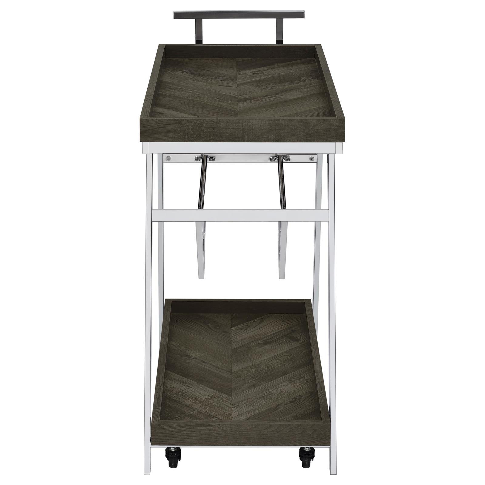 Kinney 2-tier bar cart with wheels for easy mobility rustic grey and chrome