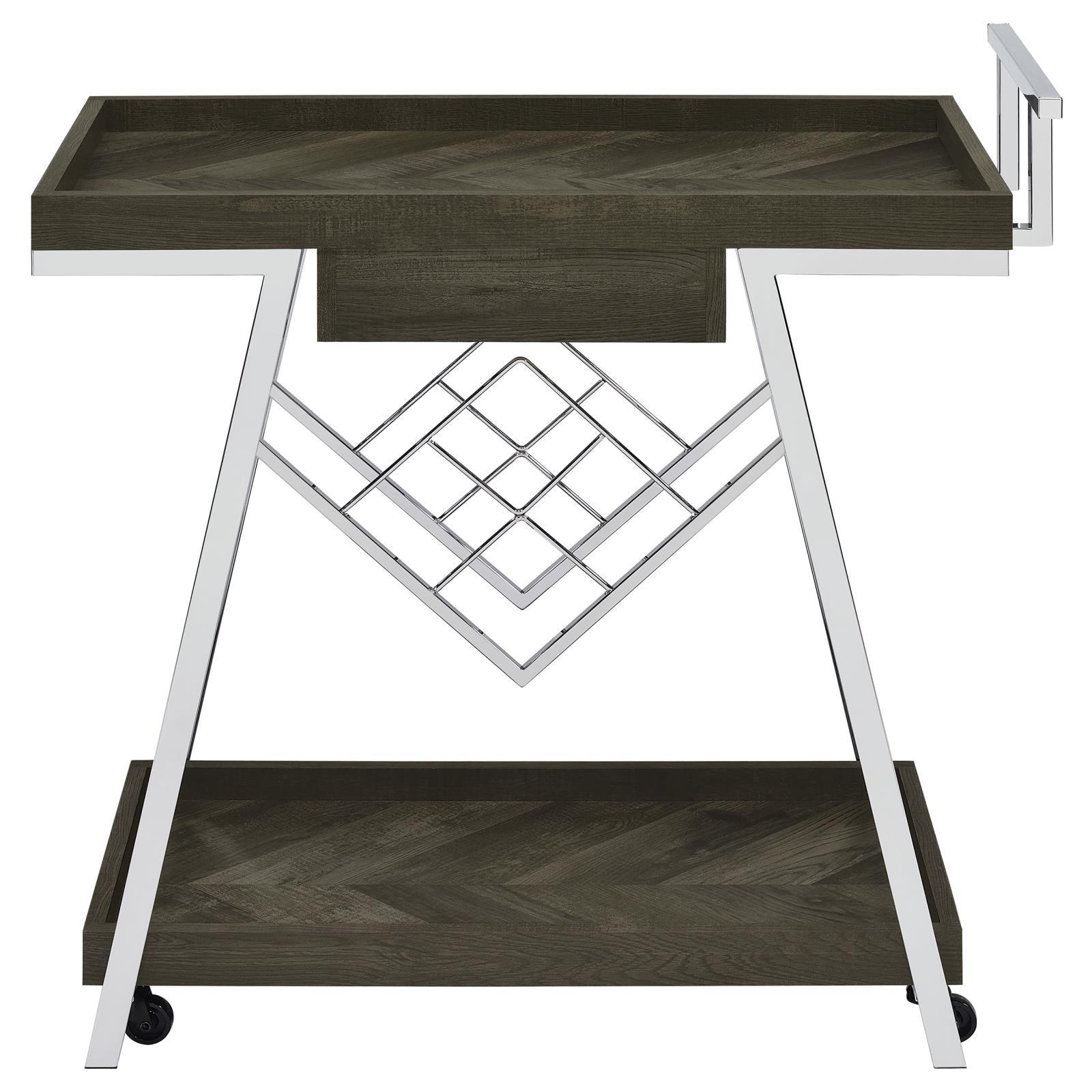 Kinney bar cart storage drawer open showing internal space
