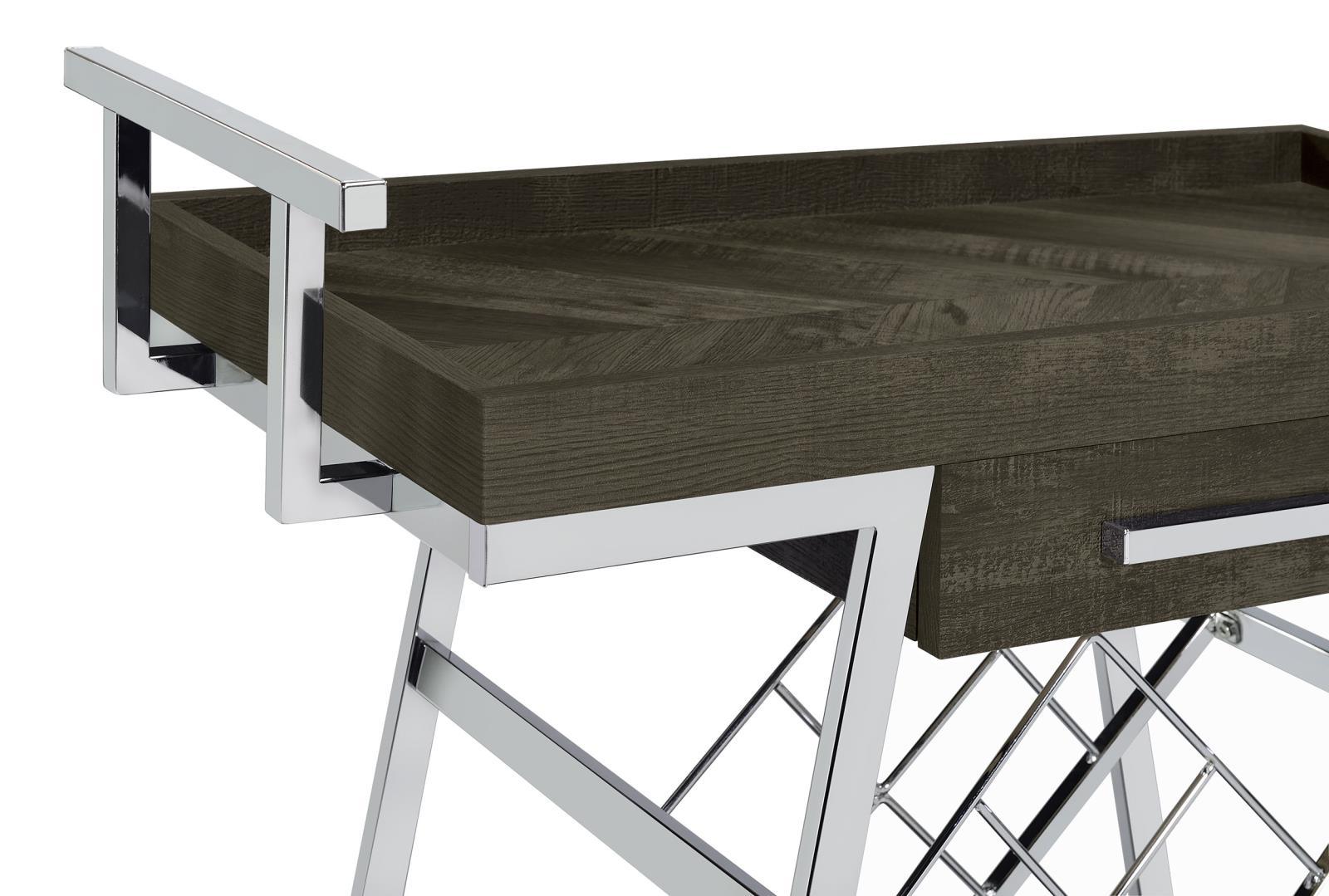 Kinney bar cart showing plastic glides under wheels