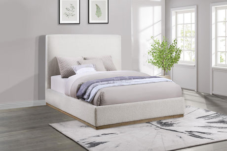 Knox Upholstered Queen Platform Bed Cream angled front view