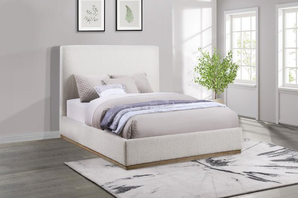 Knox Upholstered Queen Platform Bed Cream angled front view