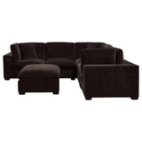 Room setup featuring Lakeview 6-piece upholstered chocolate velvet modular sectional