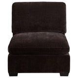 Side view of Lakeview Dark Chocolate Upholstered Armless Chair