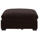 Lakeview Ottoman close-up of tapered wooden leg