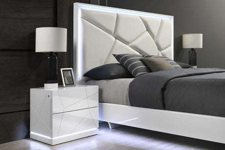 Lana White LED Nightstand – front view with LED lighting on