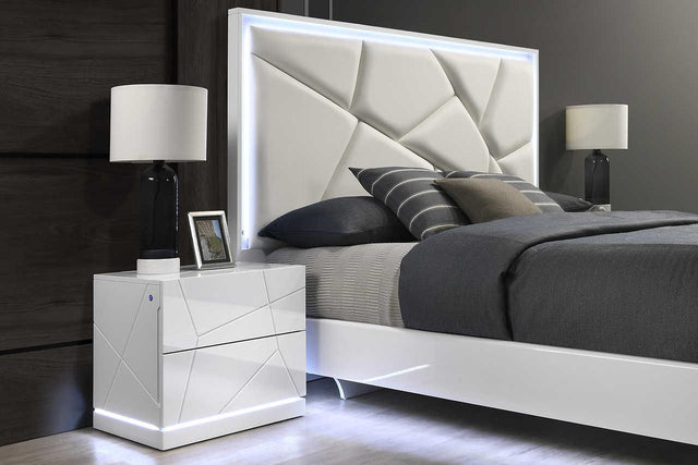 Lana White LED Nightstand – front view with LED lighting on